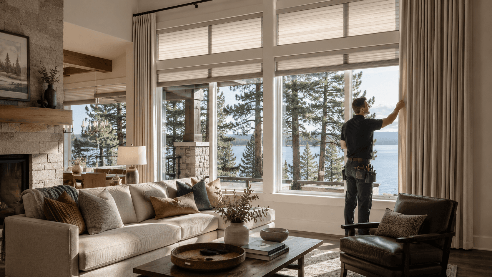 Designer window treatment installation in a Coeur d'Alene home — Luxe Window Works