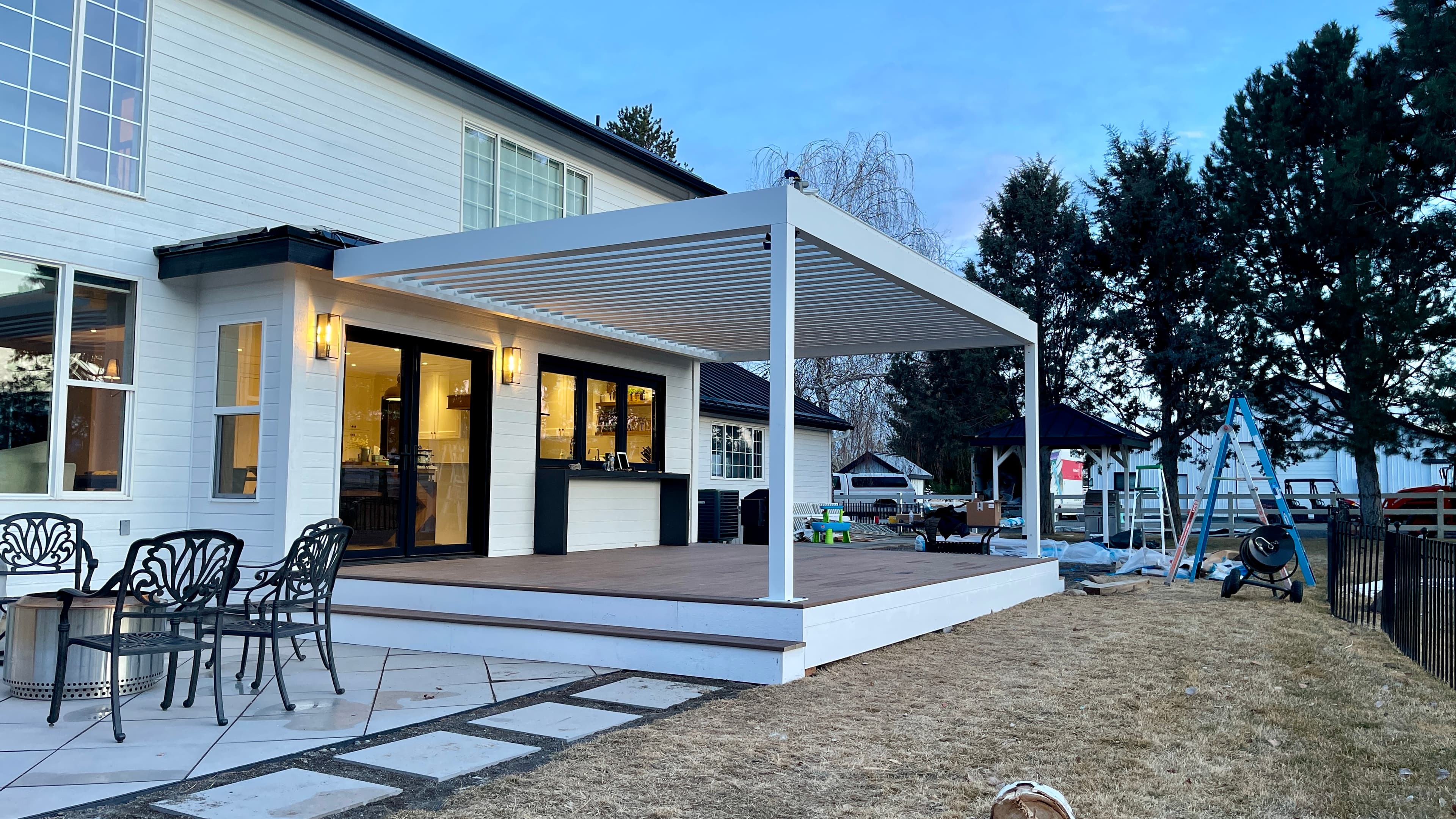 Corradi Alba louvered roof installed on a residential deck by Luxe Window Works