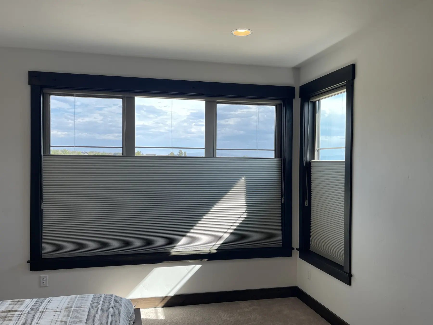 Top-down bottom-up cellular shades providing privacy while preserving the view
