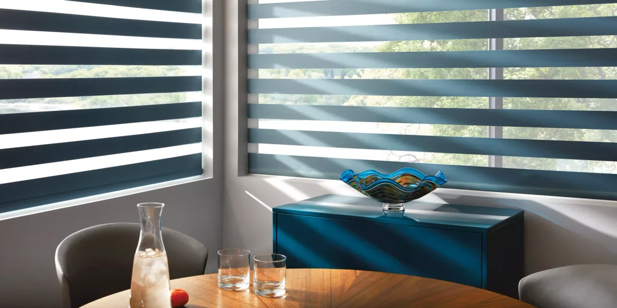 Hunter Douglas Designer Banded Shades with alternating sheer and solid fabric bands