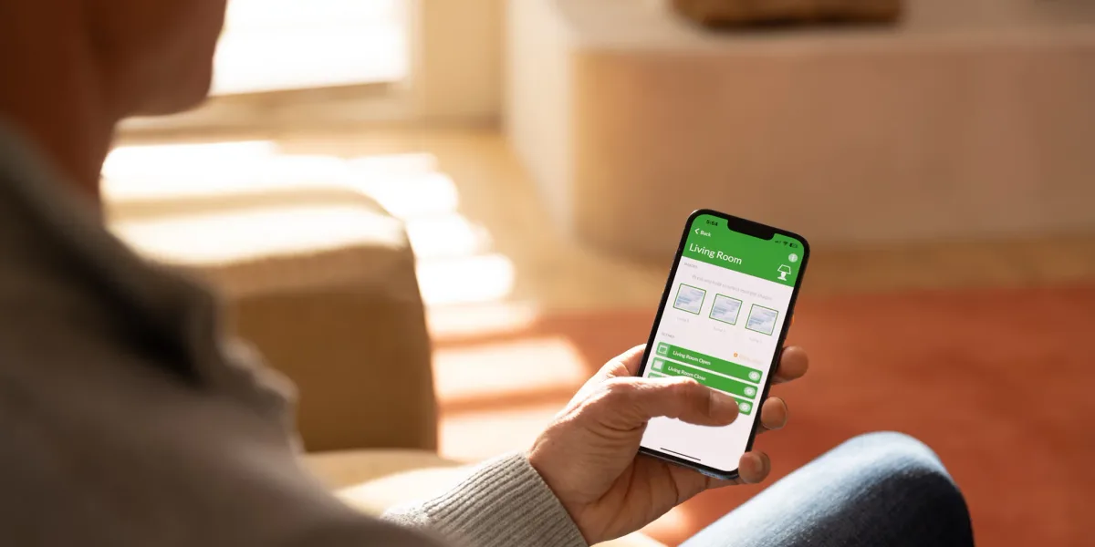 Hunter Douglas PowerView app on a phone