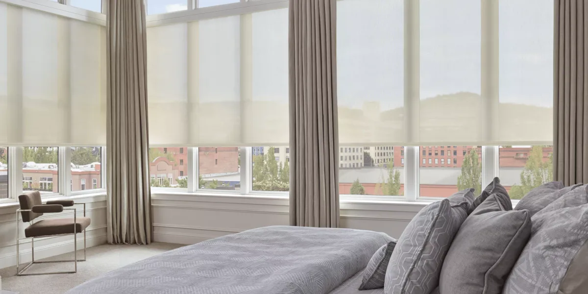 Hunter Douglas Designer Solar Shades filtering daylight in a living room