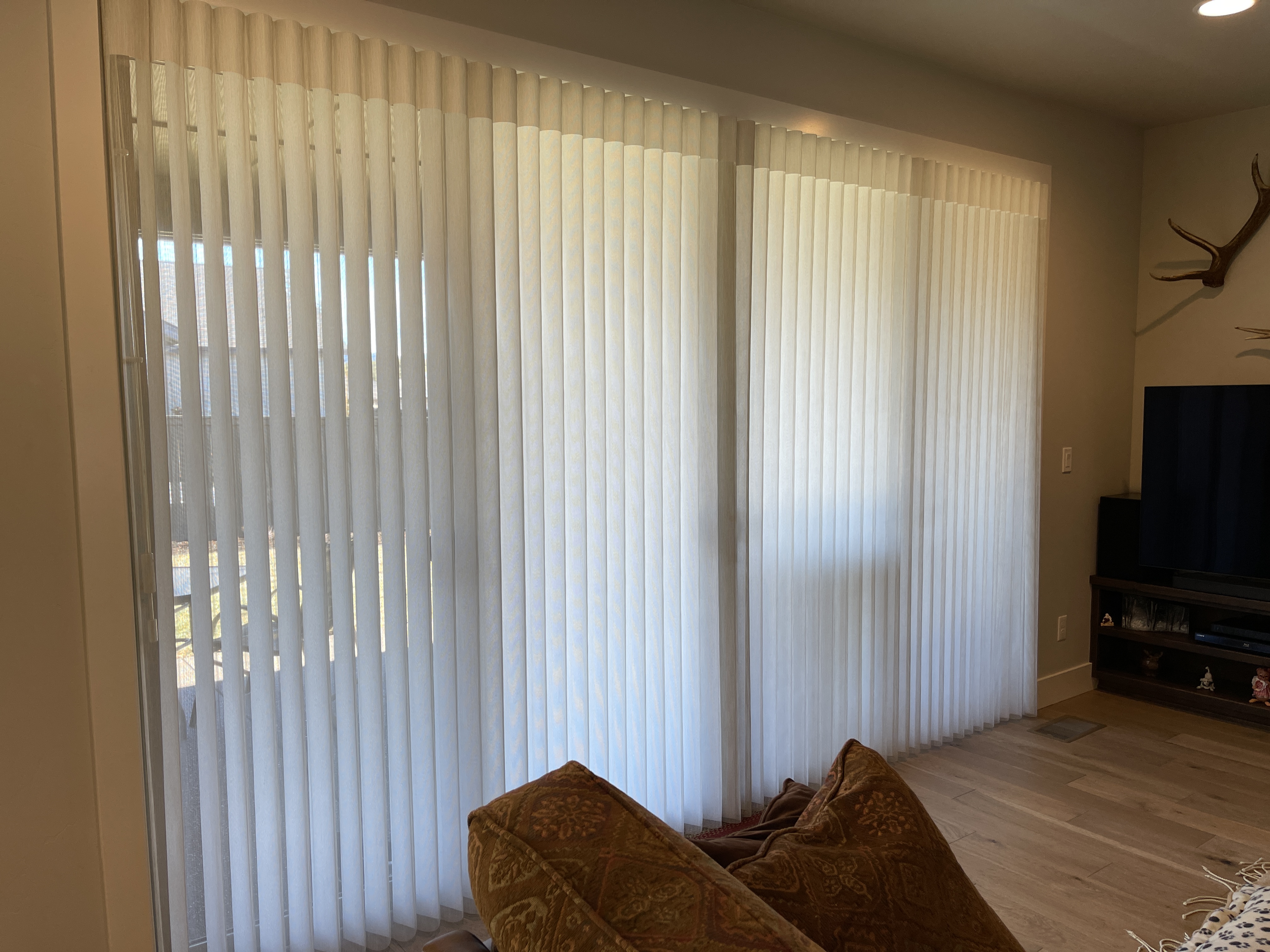 Moisture-resistant window treatment installed in a northern Idaho bathroom spa showing durable materials